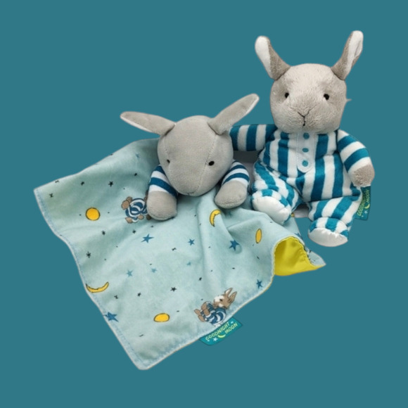 Goodnight Moon Lovey Plushie Security Blanket + 10" Bunny Rabbit Toy Striped PJs - Picture 12 of 12